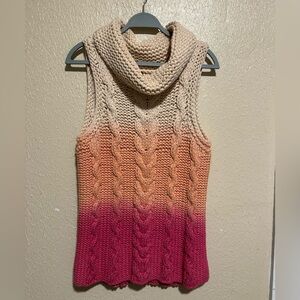 Free People Ombré Cable Knit Cowl Neck  Sleeveless‎ Sweater Size Large
